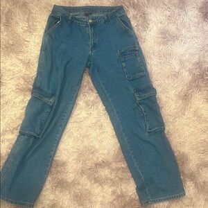 SHEIN Blue Flare Wide Leg Jeans